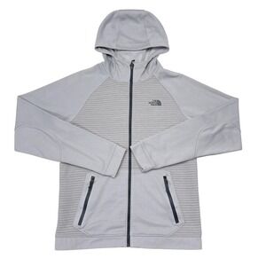 The North Face Hoodie Mens Small Gray Sweatshirt Full Zip Hiking Ribbed Travel